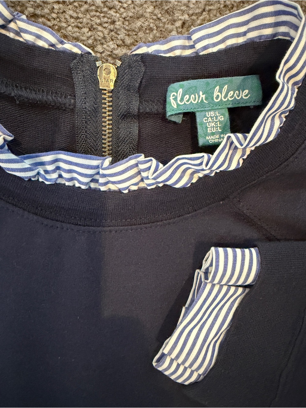 Women’s navy blue sweatshirt with ruffle collar - Picture 7 of 9